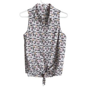 Equipment Femme Lipstick Print White Button Down Top Mod Girly Festival Small